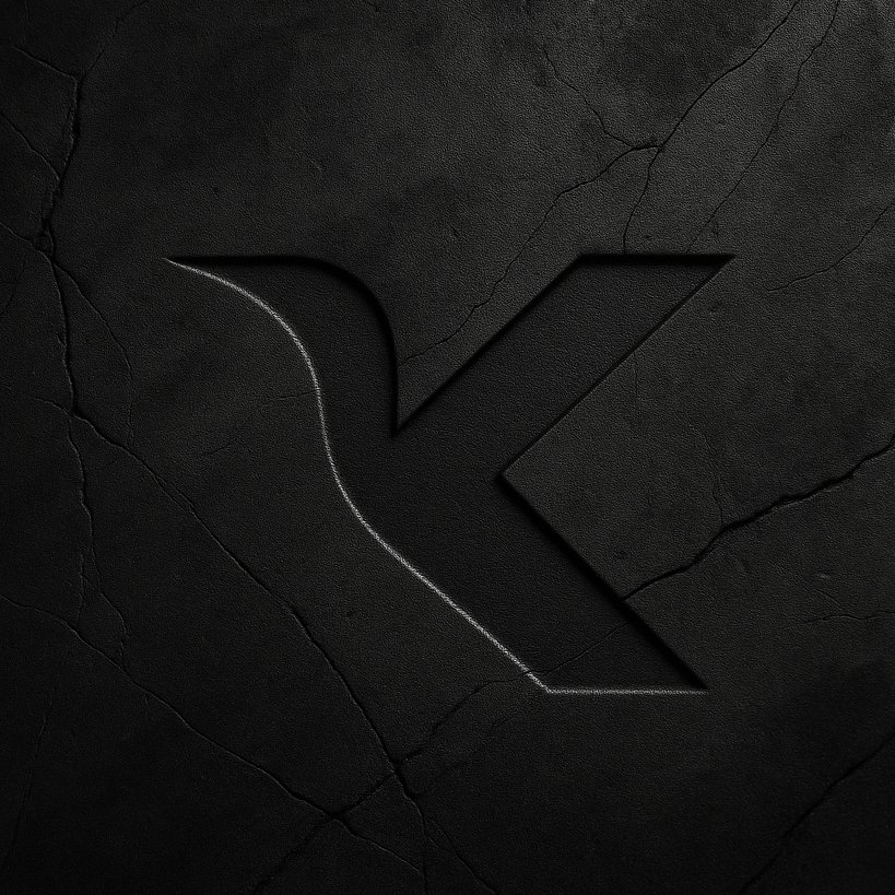 Monochromes Logo mit stilisiertem „K“ auf dunklem, strukturiertem Hintergrund – geeignet für Personal Training oder Fitnessmarke.