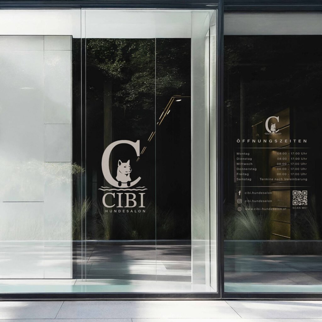 Logo-Design und Schaufensterbeschriftung für CIBI Hundesalon