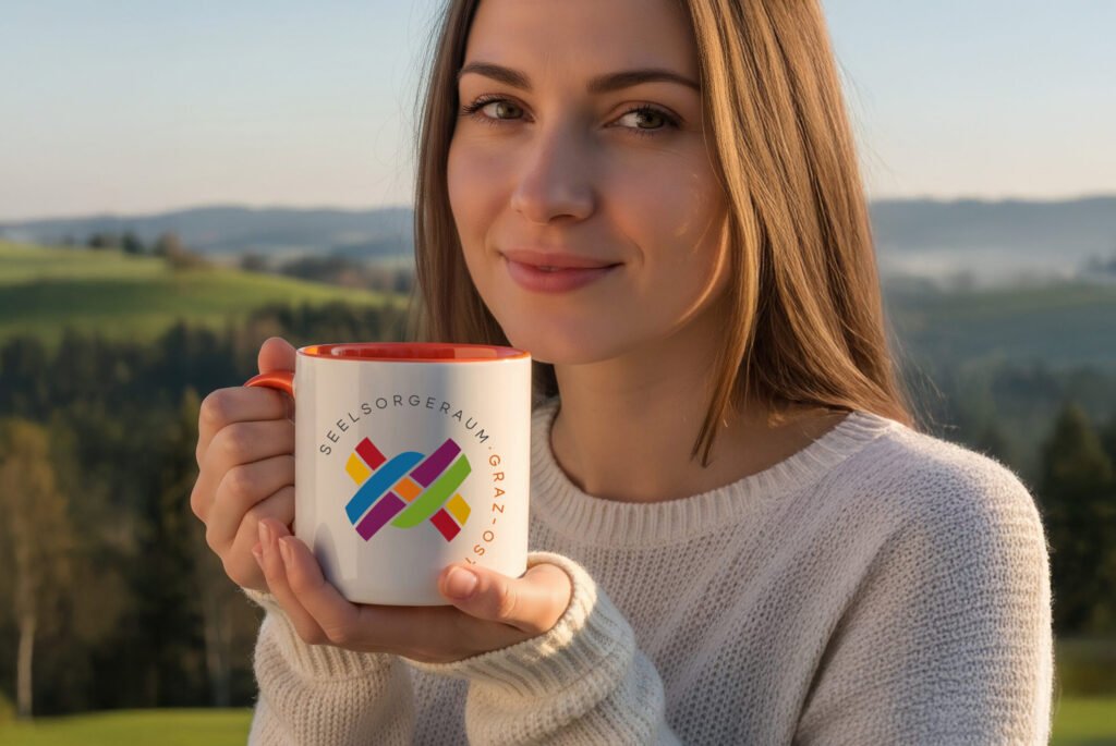 Logodesign und personalisierte Tassen für den Seelsorgeraum Graz Südost – Markenauftritt von teyape.design