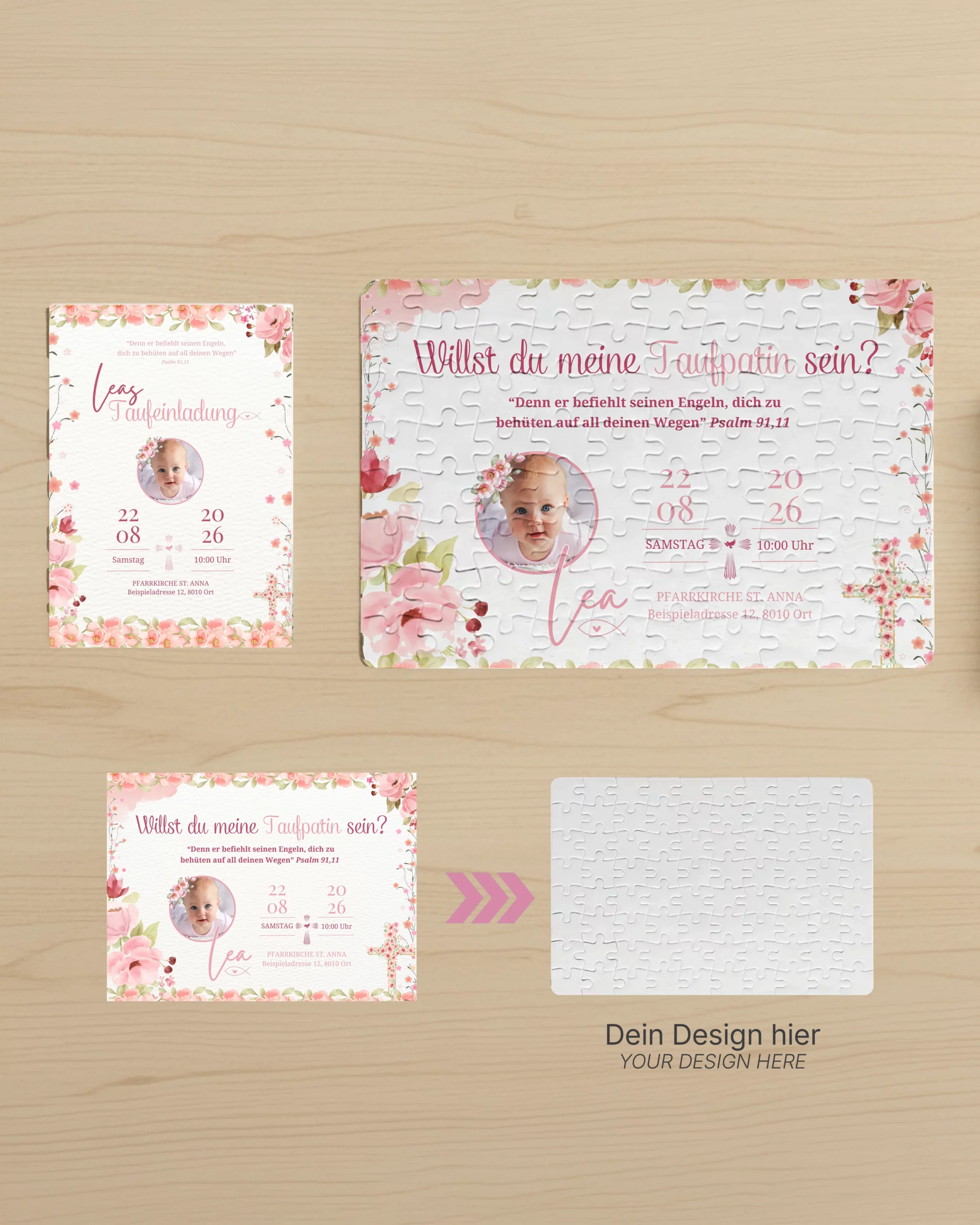 Personalisiertes Puzzle als Einladung zur Firmung mit Foto, blauem Design und individuellem Text, gestaltet von der Werbeagentur teyape.design in Graz.