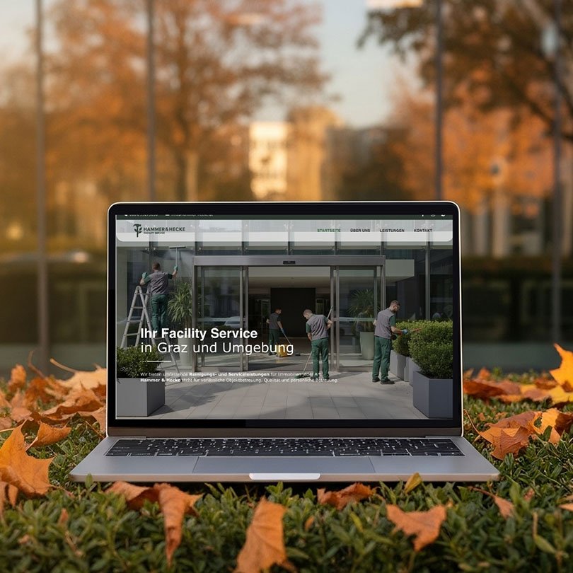 Moderne Website für Hammer & Hecke Facility Service in Graz, dargestellt auf Laptop, umgesetzt von teyape.design