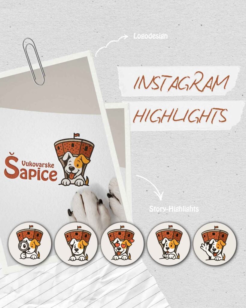 Designübersicht mit Logo und Instagram-Highlight-Icons für Vukovarske Šapice.